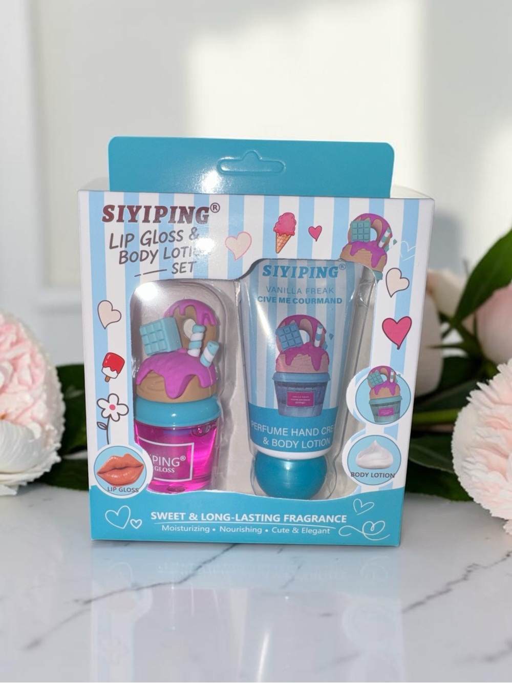 Siyiping Kids Lip Gloss & Body Lotion Set NIB